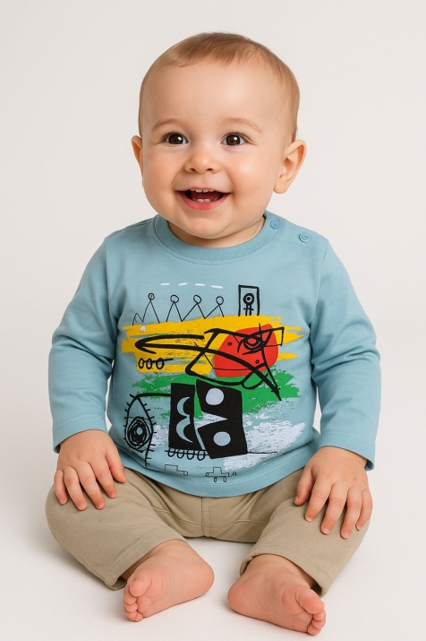 Детска момче с дълъг ръкав,син цвят