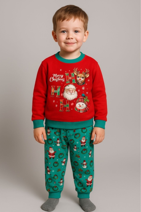 Детски комплект с дълъг ръкав Коледа, зелен цвят