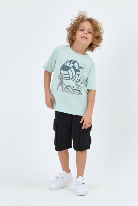 Детски комплект за момче с къс ръкав, цвят мента 