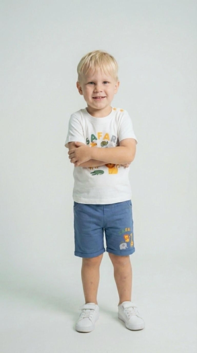 Детски комплект за момче с къс ръкав, син цвят