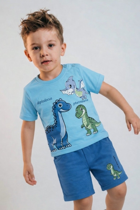 Детски комплект за момче с къс ръкав, светло син цвят