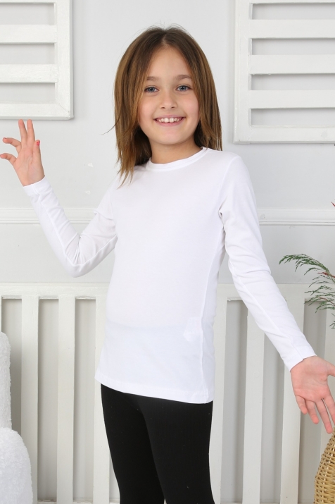 Блуза с дълъг ракав, бял цвят 