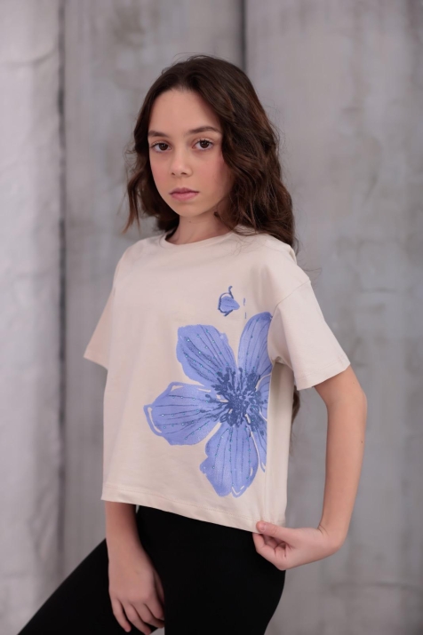 Детска тениска за момиче, бежов цвят  