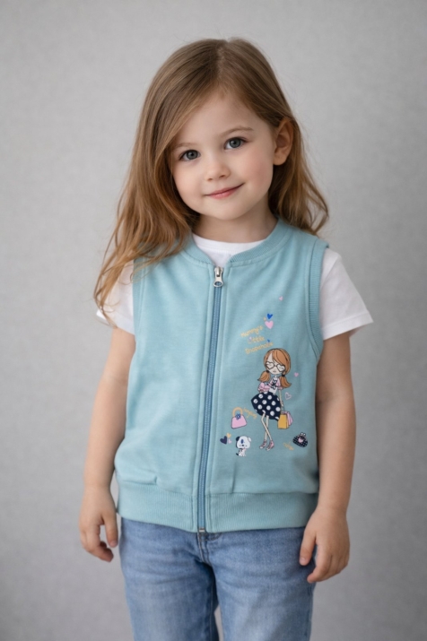 Детски елек момиче, зелен цвят