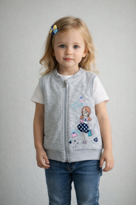 Детски елек момиче, сив цвят