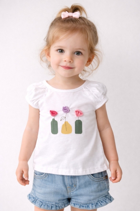 Бебешка тениска за момиче, бял цвят 