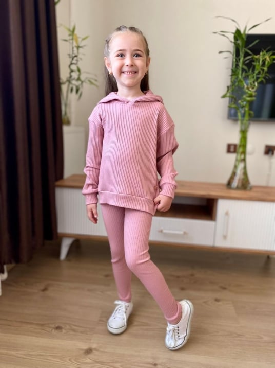 Детски комплект момиче дълъг ръкав , розов цвят