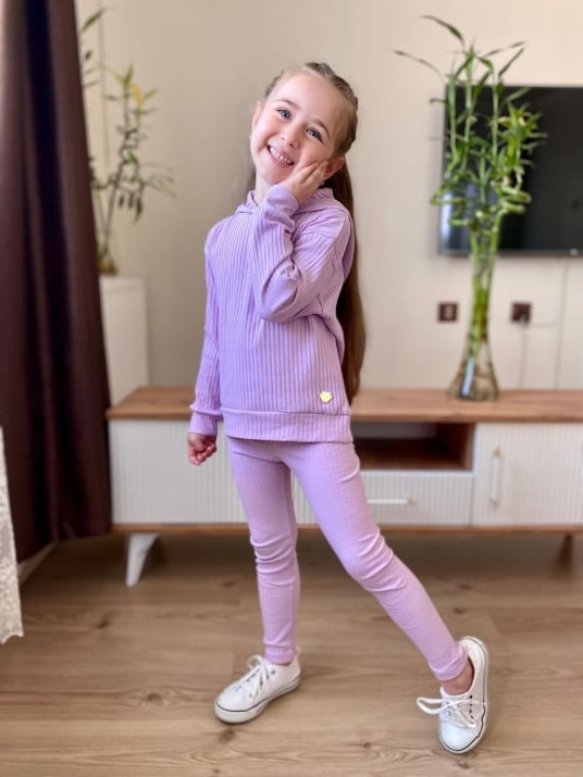 Детски комплект момиче дълъг ръкав , лилав  цвят