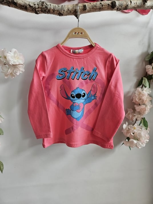 Детска блуза момиче с дълъг ръкав Stitch, цикламен цвят