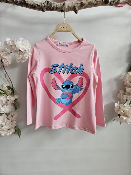 Детска блуза момиче с дълъг ръкав Stitch, розов цвят