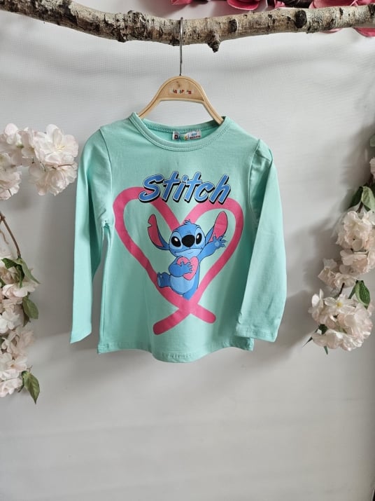 Детска блуза момиче с дълъг ръкав Stitch, зелен цвят