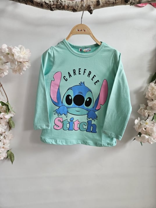 Детска блуза момиче с дълъг ръкав Stitch, зелен цвят
