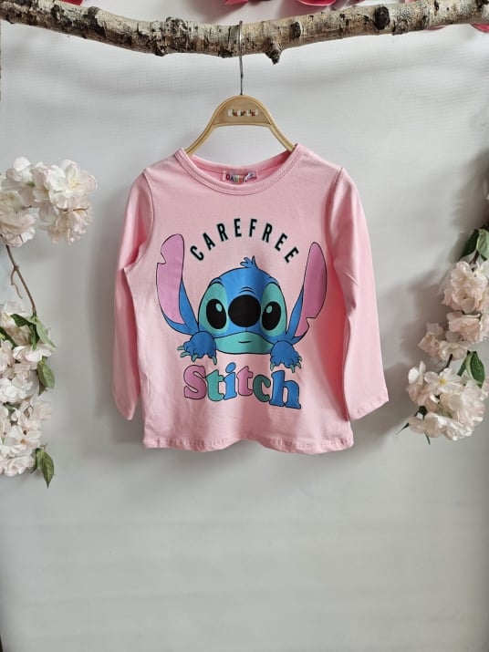 Детска блуза момиче с дълъг ръкав Stitch, розов цвят