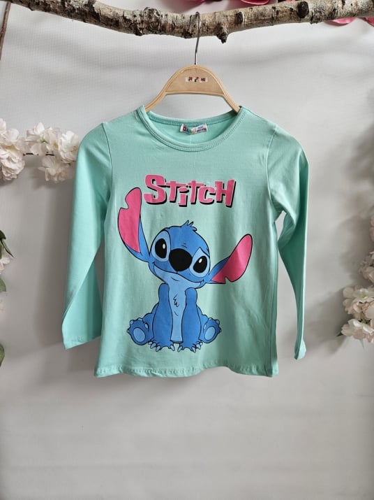 Детска блуза момиче с дълъг ръкав Stitch, зелен цвят