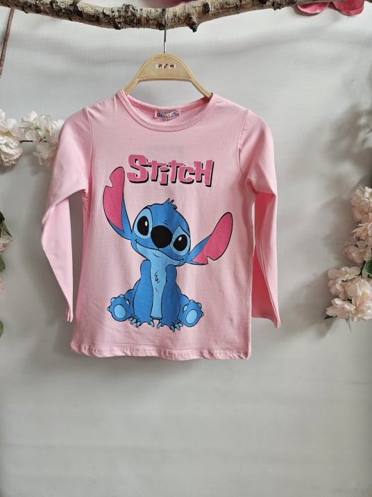 Детска блуза момиче с дълъг ръкав Stitch, розов цвят