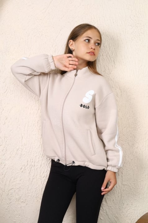 Детски суитшърт момиче, бежов цвят