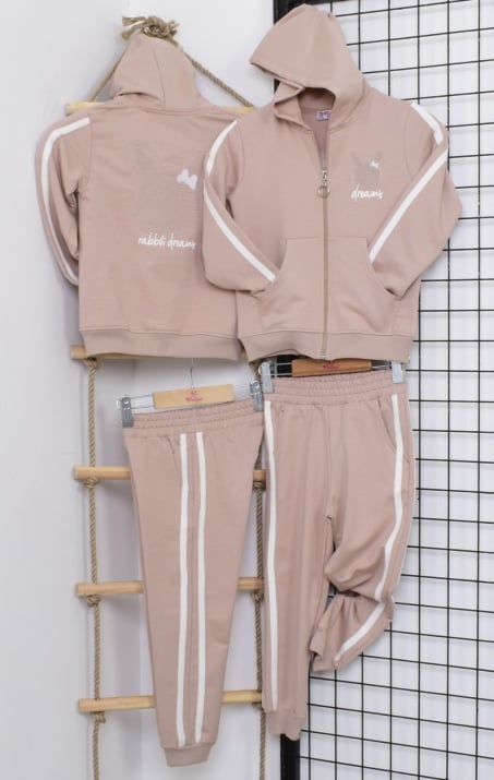 Детски спортен екип момиче, бежов цвят