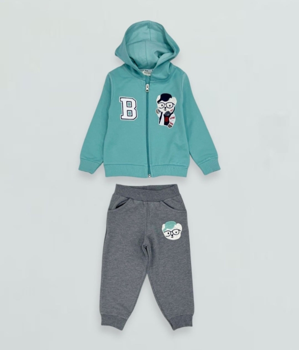 Детски комплект дълъг ръкав момче, зелен цвят