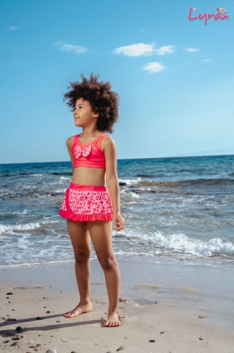 Детски бански от две части за момиче Сърчица, цикламен цвят