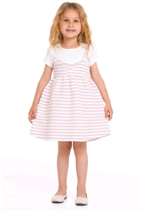 Детска рокля с къс ръкав, розов цвят