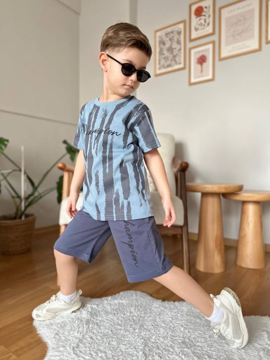 Детски комплект за момче с къс ръкав, син цвят