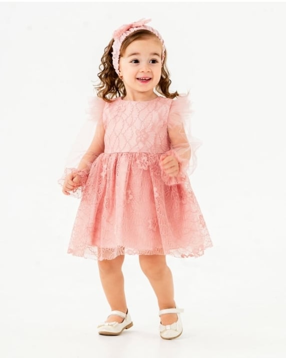  Официална рокля с къс ръкав , розов цвят