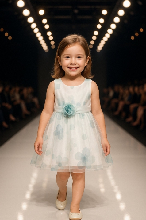 Детска ленена рокля без ръкави с тюл, бял цвят