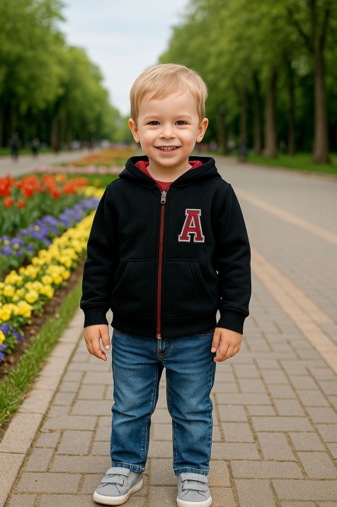 Детски суитшърт с цип за момче в черен цвят