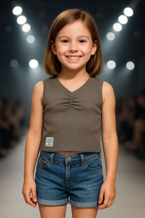 Детски потник момиче рипс, кафяв цвят