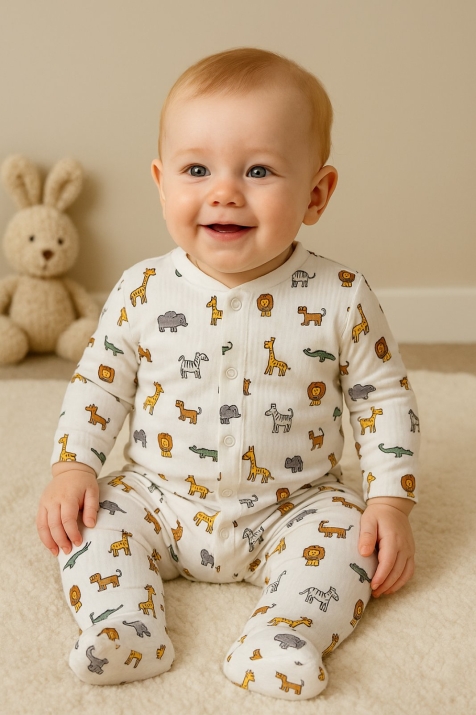 Бебешки гащеризон с дълъг ръкав, цвят екрю