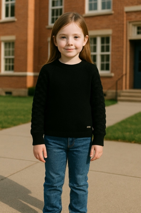 Детска блуза за момиче дълъг ръкав, черен цвят