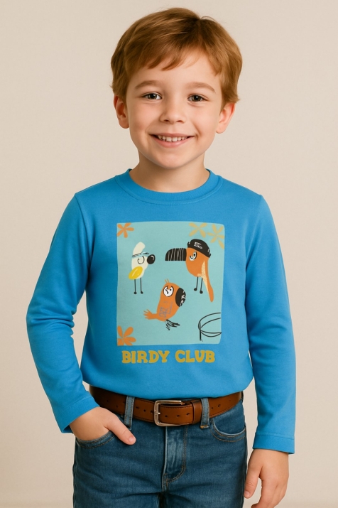 Детска блуза за момче с дълъг ръкав, син цвят
