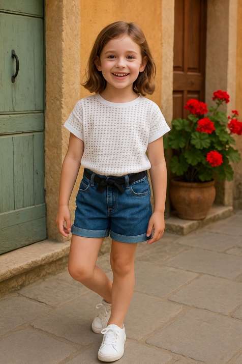 Детска тениска с потник за момиче, бял цвят