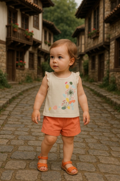 Детски комплект за момиче с потник, оранжев цвят