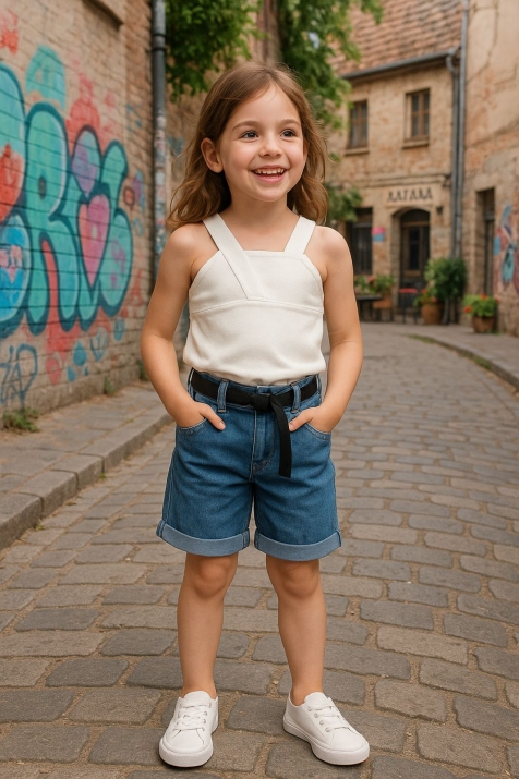 Детски къс потник за момиче, бял цвят