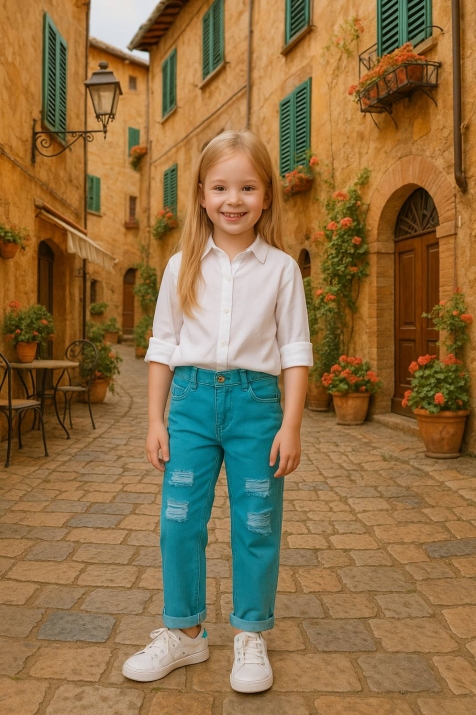 Детски панталон за момиче, син цвят