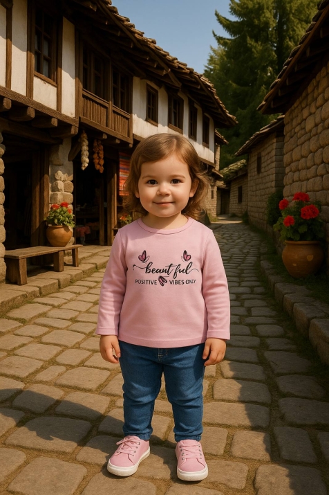 Детска блуза момиче с дълъг ръкав, розов цвят