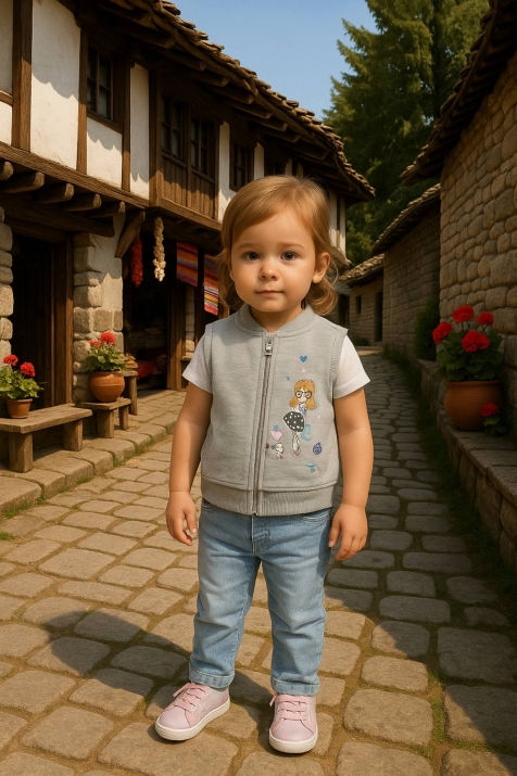 Детски елек момиче, сив цвят