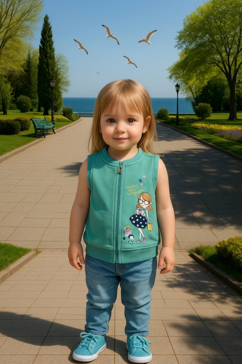 Детски елек момиче, зелен цвят