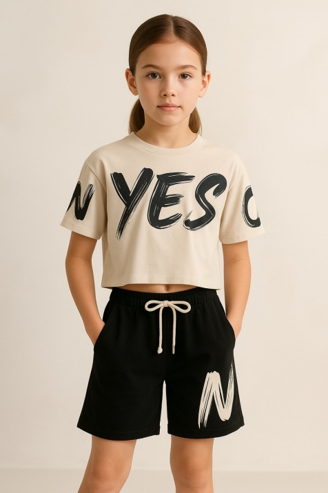 Детски комплект за момиче с къс ръкав, черен цвят