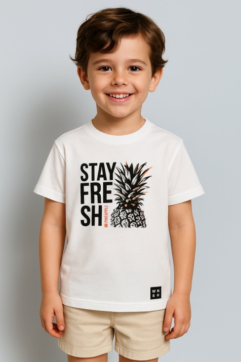 Детска тениска с яка за момче, бял цвят