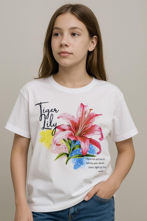 Детска тениска за момиче, бял цвят