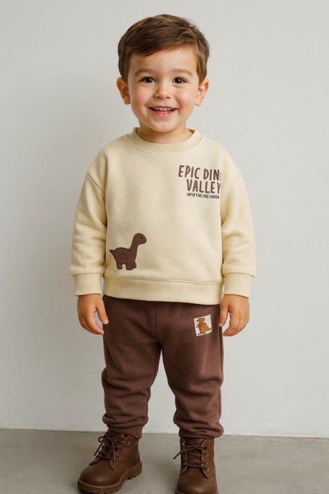 Детски комплект за момче дълъг ръкав, кафяв цвят
