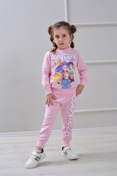 Детски комплект за момиче с дълъг ръкав, розов цвят