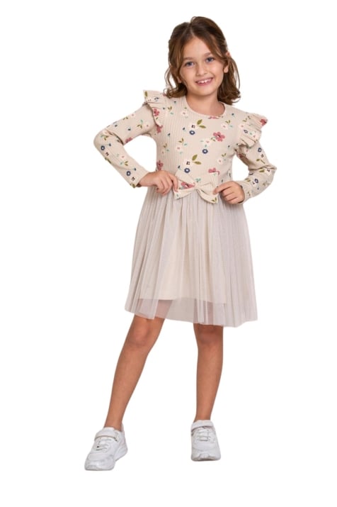 Детска рокля дълъг ръкав , кафяв цвят