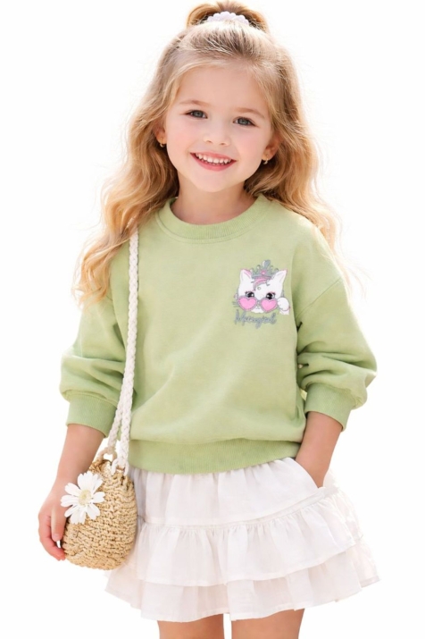 Детска блуза за момиче с дълъг ръкав, зелен цвят 