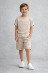 Детски комплект за момче с къс ръкав, бежов цвят
