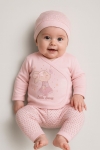Бебешки комплект за изписване за момиче 3 части, розов цвят