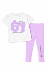 Детски комплект за момиче с къс ръкав, лилав цвят