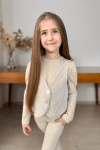 Детски комплект за момиче дълъг ръкав 3 части, бежов цвят